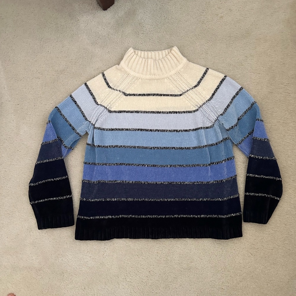 vintage blue multi striped turtleneck sweater